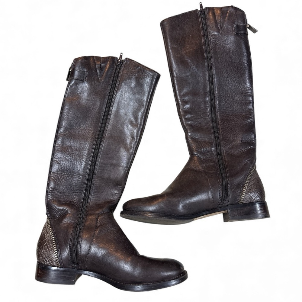 Arturo Chiang Brown Tall Leather Riding Boot AT Falcity Women’s 7 Croc Detail - Picture 4 of 12